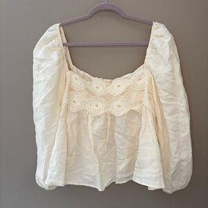 By Anthropologie Cream XL Shirt - Babydoll Boho Romantic Peasant Balloon Sleeves